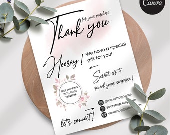 Editable Thank You Card, Scratch Off, Customer Packaging Insert (PDF)
