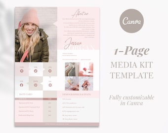 Instagram Influencer Media Kit Template, One Page, Editable in Canva, Rate Card, Blogger Instagram, Media Press Kit, Canva Template,Facebook