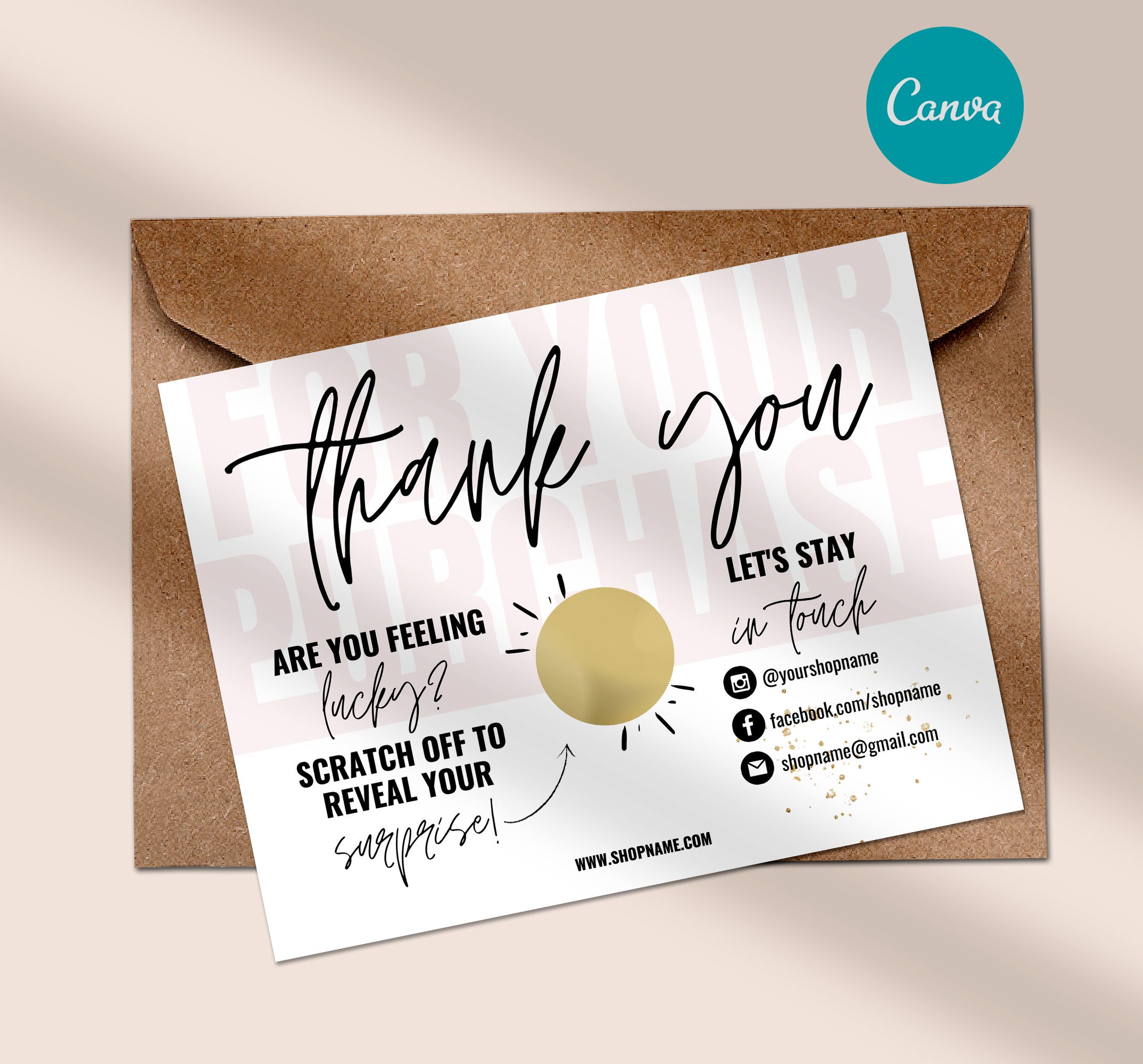 Editable Simple Thank You for Your Order Insert Card, Business Card ...