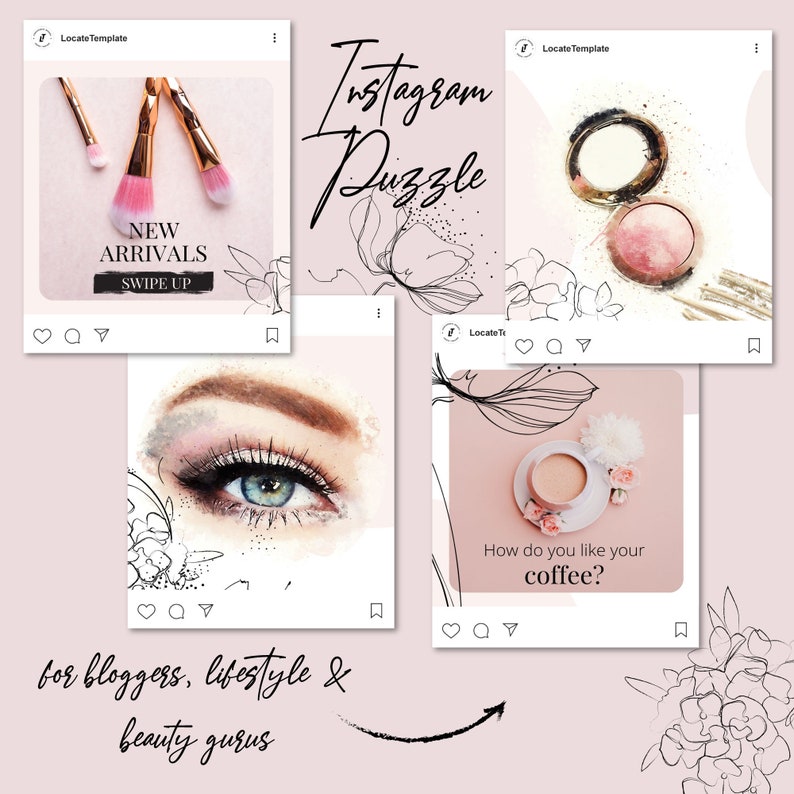 Canva Instagram Puzzle Template Make Up Blogger Instagram 18 Posts Instagram Template Canva Instagram Post Template Blush Template image 4
