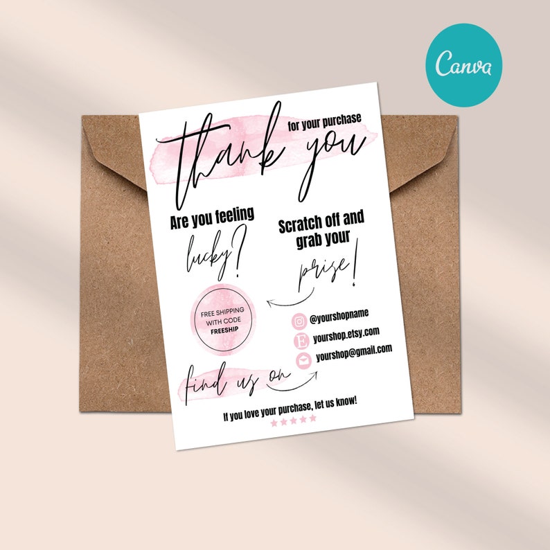 DIY Scratch off Thank You Card Template: Canva Editable (5.5x4.25 Inch ...