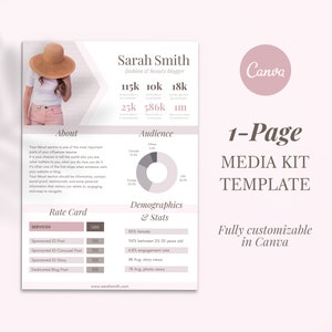 Instagram インフルエンサー メディア キット テンプレート、1 ページ、Canva で編集可能、料金表、Blogger Instagram、メディア プレス キット、Canva テンプレート、YouTube