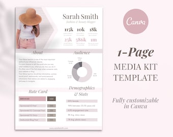 Instagram Influencer Media Kit Template, One Page, Editable in Canva, Rate Card, Blogger Instagram, Media Press Kit, Canva Template, YouTube