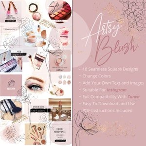 Canva Instagram Puzzle Template Make Up Blogger Instagram 18 Posts Instagram Template Canva Instagram Post Template Blush Template image 2