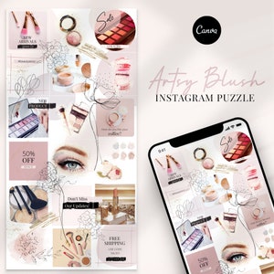 Canva Instagram Puzzle Template Make Up Blogger Instagram 18 Posts Instagram Template Canva Instagram Post Template Blush Template image 1