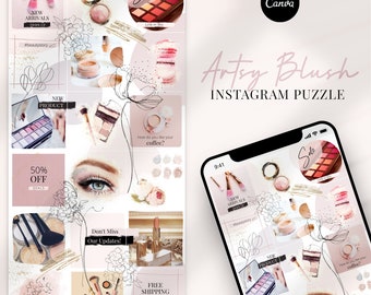 Canva Instagram Puzzle Template | Make Up Blogger | Instagram 18 Posts | Instagram Template | Canva Instagram Post Template | Blush Template