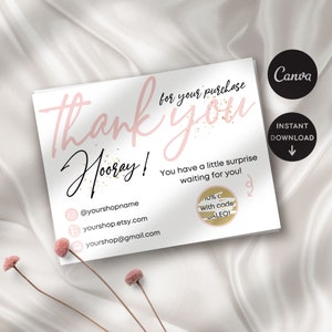 Plantilla de tarjeta de agradecimiento imprimible para pequeñas empresas Tarjeta de agradecimiento para raspar Insertar tarjeta de agradecimiento con plantilla de Canva para tarjeta de raspar