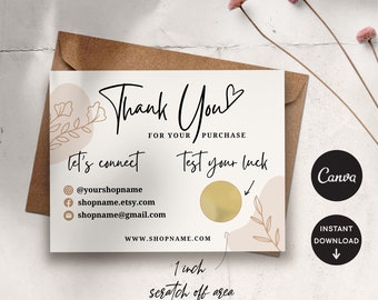 Business Thank You Card Template for Small Business Thank You Note Canva Card Template for Package Insert Thank You Card with Scratch Off