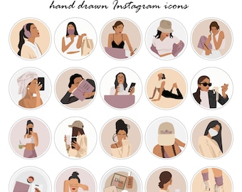 Mode Livsstil Instagram Highlight Ikoner: Handritade illustrationer (digital nedladdning)