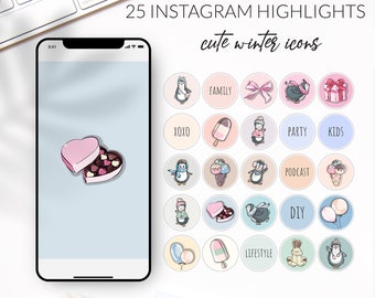 25 Hand Drawn Cute Winter Instagram Highlights , Winter Icons for Instagram, Hand Drawn Icons Bundle, App Icons, Cute Winter Instagram Cover