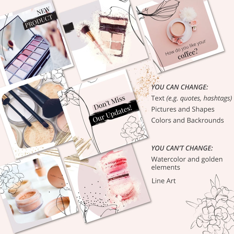 Canva Instagram Puzzle Template Make Up Blogger Instagram 18 Posts Instagram Template Canva Instagram Post Template Blush Template image 3
