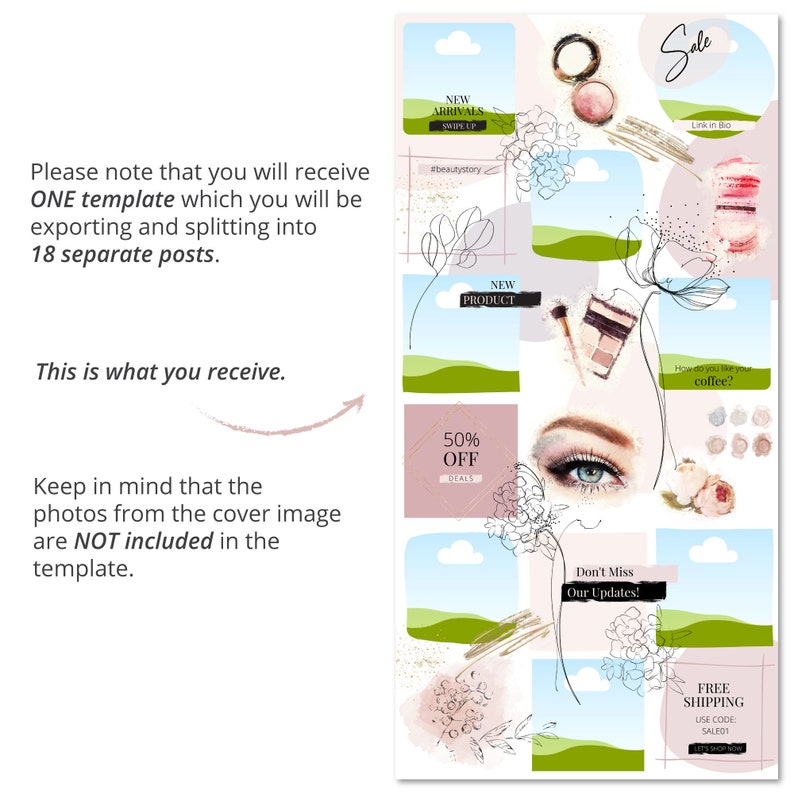 Canva Instagram Puzzle Template Make Up Blogger Instagram 18 Posts Instagram Template Canva Instagram Post Template Blush Template image 5
