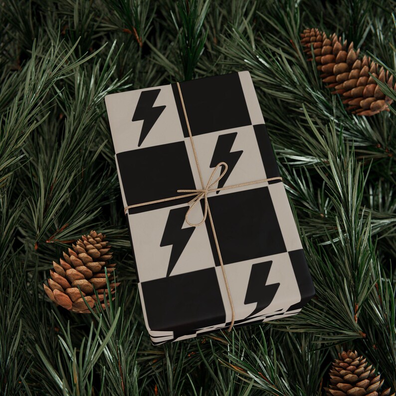Lightning Bolt Wrapping Papers, Custom Checkered Gift Wrap, Matte or Glossy Finish, High-Quality 90gsm Paper, 3 Sizes Available, Fine Art image 7