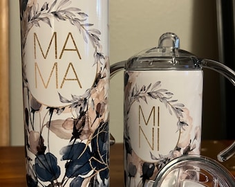 Mama en Mini Bloemen Bijpassende Tumblers