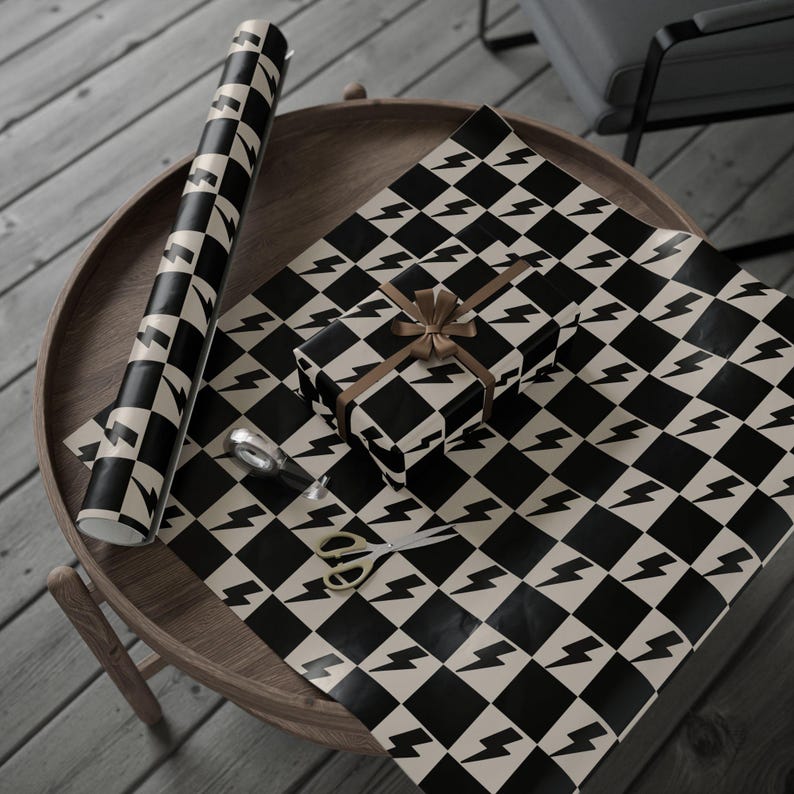 Lightning Bolt Wrapping Papers, Custom Checkered Gift Wrap, Matte or Glossy Finish, High-Quality 90gsm Paper, 3 Sizes Available, Fine Art image 5