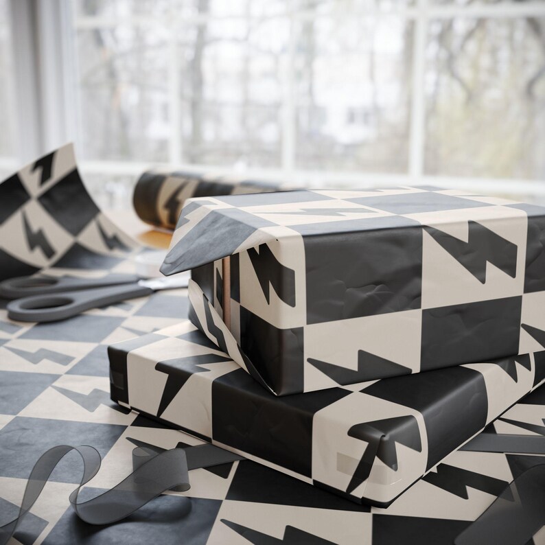 Lightning Bolt Wrapping Papers, Custom Checkered Gift Wrap, Matte or Glossy Finish, High-Quality 90gsm Paper, 3 Sizes Available, Fine Art image 8