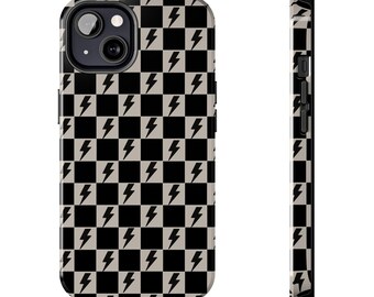 Estuche resistente para teléfono con diseño de rayo, funda protectora a cuadros para iPhone y Samsung, carcasa de policarbonato TPU resistente a los impactos, acabado brillante