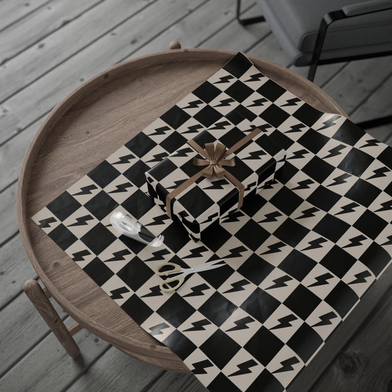 Lightning Bolt Wrapping Papers, Custom Checkered Gift Wrap, Matte or Glossy Finish, High-Quality 90gsm Paper, 3 Sizes Available, Fine Art image 4