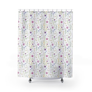 Floral Shower Curtains, Wildflower Shower Curtain, Classy Shower Curtain, Girl Bathroom Shower Curtain