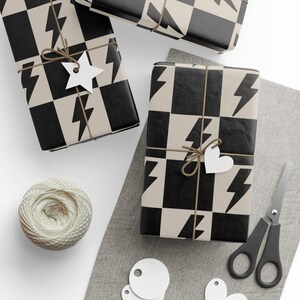 Lightning Bolt Wrapping Papers, Custom Checkered Gift Wrap, Matte or Glossy Finish, High-Quality 90gsm Paper, 3 Sizes Available, Fine Art image 3