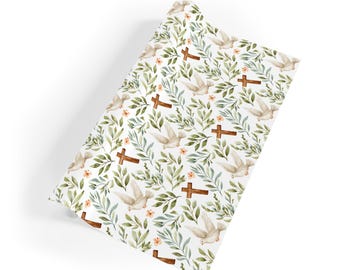 Dove and Cross Wrapping Paper: Religious Floral Gift Wrap