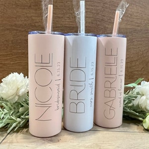 Personalized Skinny Tumbler with Straw, Laser Engraved Stainless Steel, Wedding Party, Bridesmaid Bride Tribe, Bachelorette, Girls Trip Gift