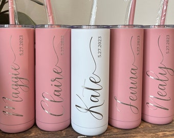 Wedding Tumbler with Names, Laser Engraved, Screw on closeable Lid, Wedding Party, Bridesmaid, Bride Tribe, Bachelorette, Girls Trip Gift