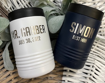 Wedding Party Gifts for Groomsmen, Custom Laser Engraved Can Cooler for Bachelor Party, Men's Wedding Gift