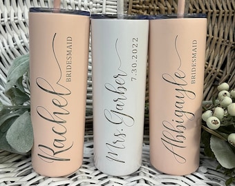 Personalized Skinny Tumbler, Laser Engraved Stainless Steel, Wedding Party, Bridesmaid, Bride Tribe, Bachelorette, Girls Trip Gifts