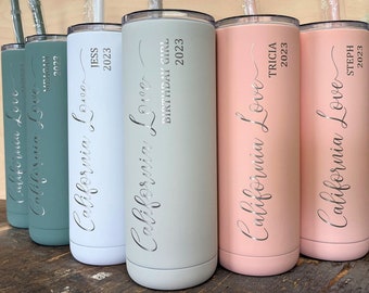 Laser Engraved Personalized Skinny Tumbler, Girls Weekend Trip Gift, Tall Skinny Custom Tumbler, Bachelorette Party Gift