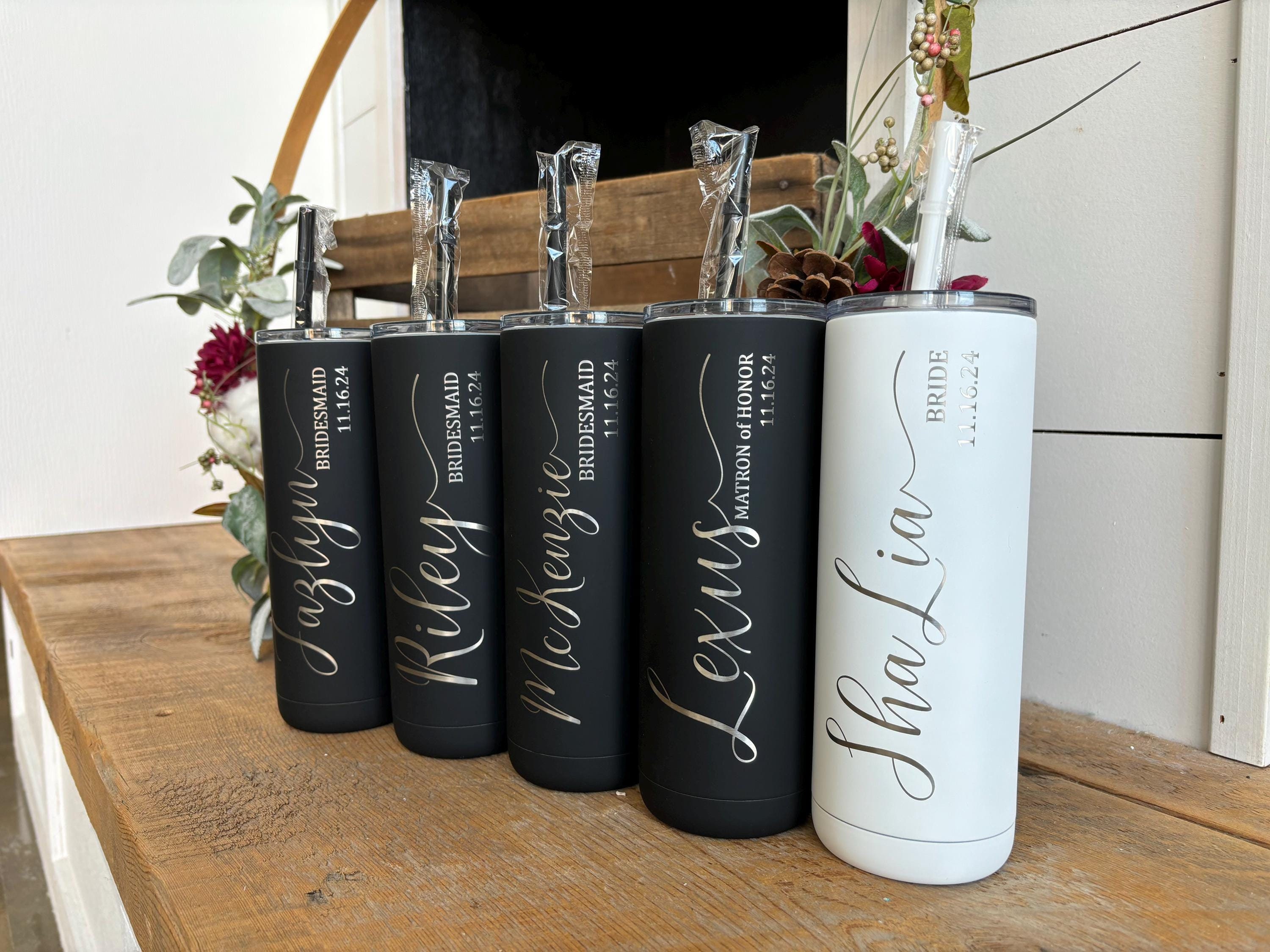 Bridesmaid Cups, Personalized Laser Engraved Skinny Tumbler, Bridesmaid Proposal, Gift for Wedding Party, Bachelorette Weekend or Girls Trip