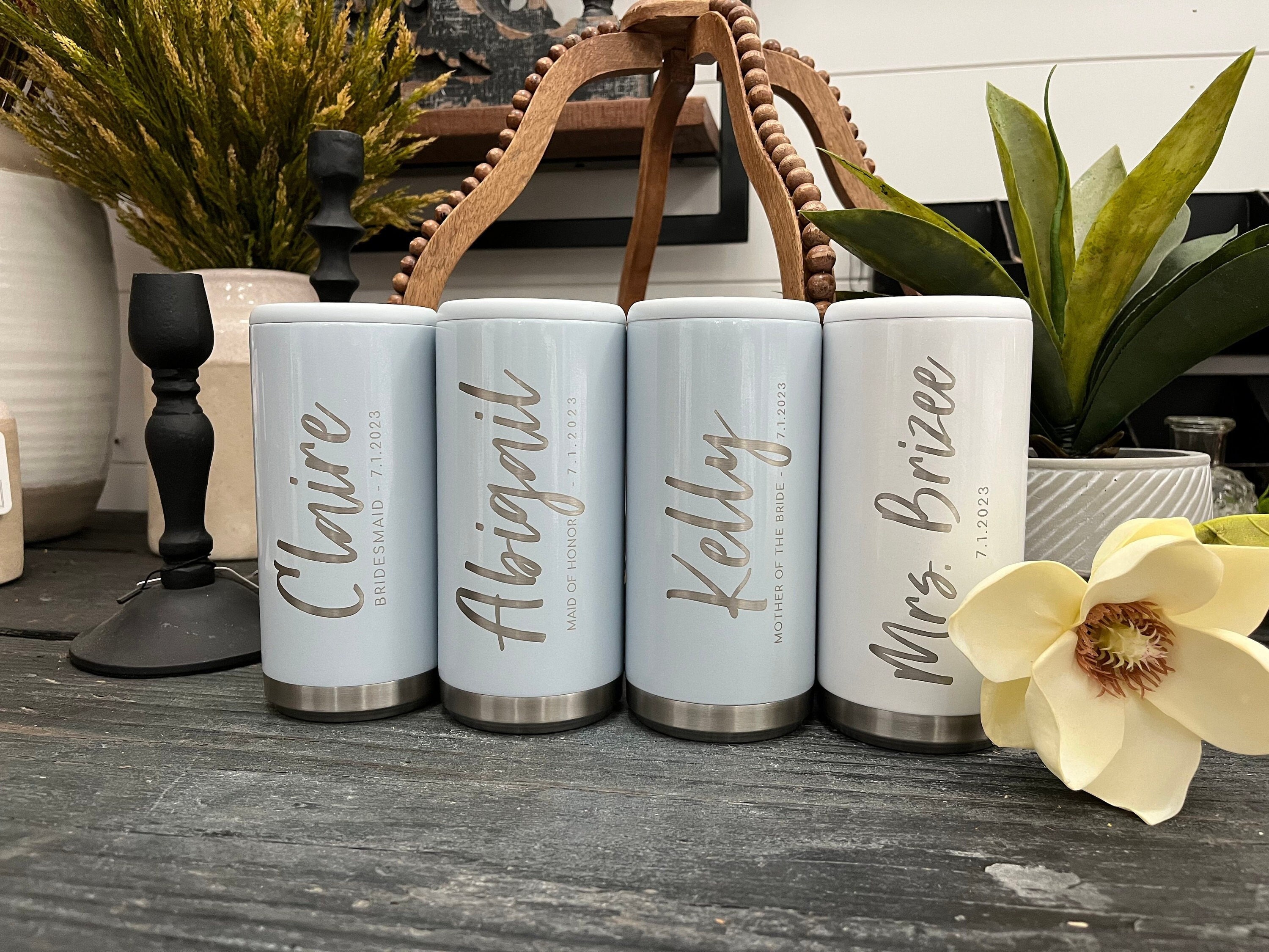 Skinny Can Cooler Wedding Gift, Slim Can Cooler Custom Engraved, Wedding Party Group Gift, Bachelorette Party, Wedding Favors