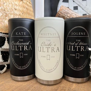 Bridal Party Favor - Wedding Day Gift - Custom Engraved Skinny Can Cooler - Bridesmaid Proposal - Mich Ultra Mock Can Cooler - image 1