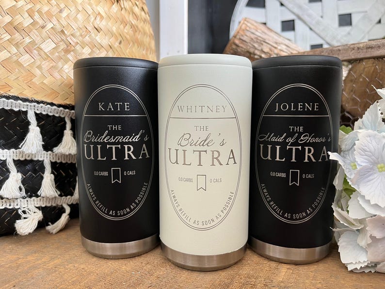 Bridal Party Favor - Wedding Day Gift - Custom Engraved Skinny Can Cooler - Bridesmaid Proposal - Mich Ultra Mock Can Cooler - image 1