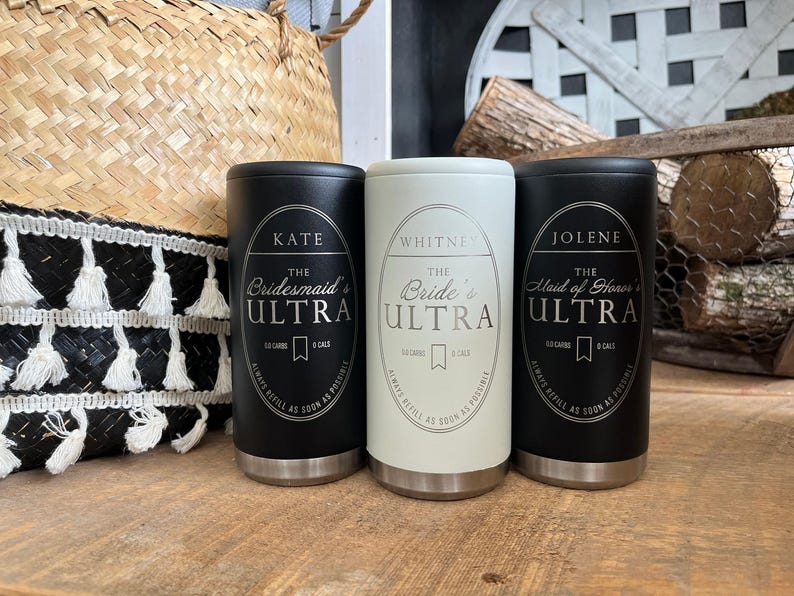 Bridal Party Favor - Wedding Day Gift - Custom Engraved Skinny Can Cooler - Bridesmaid Proposal - Mich Ultra Mock Can Cooler - image 2