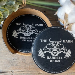 Custom Leather Coaster Set, Coasters With Holder, Home Decor, Anniversary gift, Housewarming Gift, Wedding Gifts, Corporate Gifts with Logo image 1