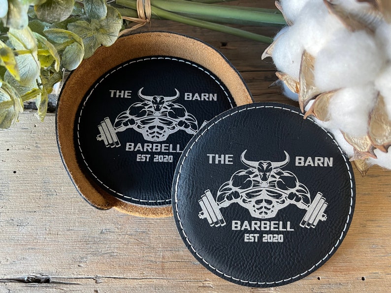 Custom Leather Coaster Set, Coasters With Holder, Home Decor, Anniversary gift, Housewarming Gift, Wedding Gifts, Corporate Gifts with Logo image 1