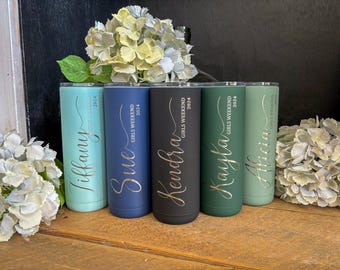 Bachelorette Party Cups, Customized Bridesmaid Tumbler, Laser Engraved Skinny Tumbler, Monogramed Cups Brides, Bride Tribe Tumbler