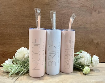 Personalized Skinny Tumbler with Straw, Laser Engraved Stainless Steel, Wedding Party, Bridesmaid Bride Tribe, Bachelorette, Girls Trip Gift