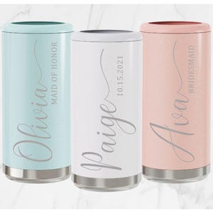 Skinny Can Cooler for Bridal Party - Maid of Honor Gift - Bridesmaid Proposal - Skinny Seltzer Holder- Custom Laser Engraved Wedding Gifts image 2