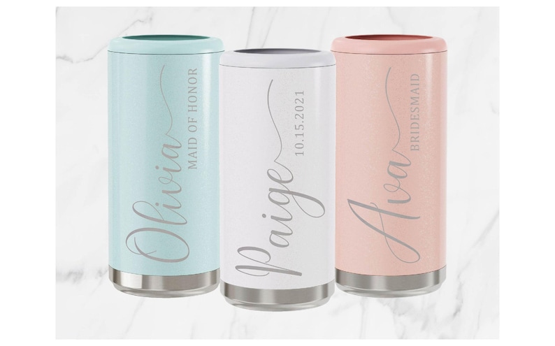 Skinny Can Cooler for Bridal Party - Maid of Honor Gift - Bridesmaid Proposal - Skinny Seltzer Holder- Custom Laser Engraved Wedding Gifts image 2
