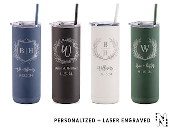 Personalized Tumblers, Bride and Groom Matching Gifts, Custom Laser Engraved Tumblers, Bridal Shower Gift, Gift for Couples, His and Hers