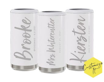Slim Can Cooler Wedding Party Gift - Skinny Seltzer Holder For Bridal Party - Custom Laser Engraved Wedding Gifts