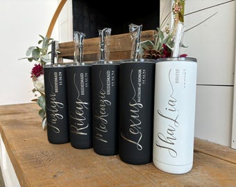Bridesmaid Cups, Personalized Laser Engraved Skinny Tumbler, Bridesmaid Proposal, Gift for Wedding Party, Bachelorette Weekend or Girls Trip