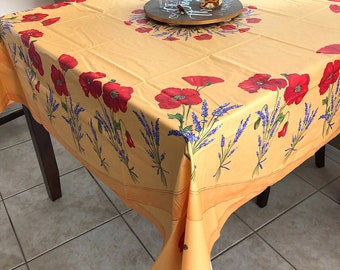Square 69" coated France Provence tablecloth Yellow poppy