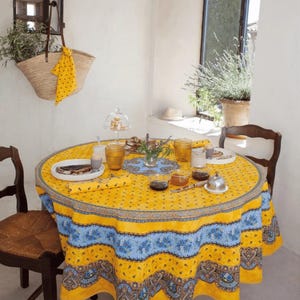 Round  90" coated or cotton France Provence tablecloth yellow & blue tradition