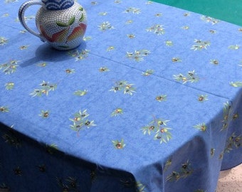 Oval 78", 98" coated or cotton France Provence tablecloth cotton  blue