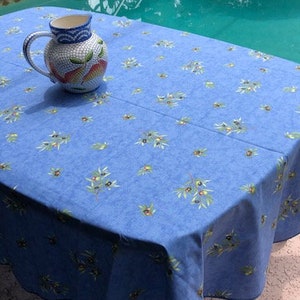 Oval 78", 98" coated or cotton France Provence tablecloth cotton  blue