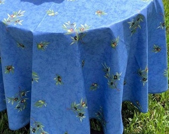 Mantel redondo de 61" recubierto o de algodón Francia Provenza azul