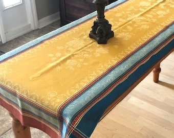 Provence France table runner Jacquard cotton curry color with blue